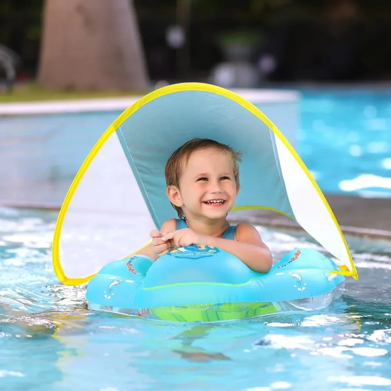 Baby Swimming Float With Canopy Inflatable Infant Floating Ring Kids Swim Pool Accessories Circle Bathing Summer Toys