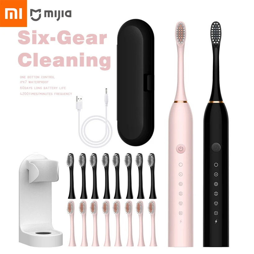 Xiaomi 6 Gear Powerful Sonic Electric Toothbrush USB Waterproof Smart Rechargeable Toothbrush Washable 8 brush heads Whitening